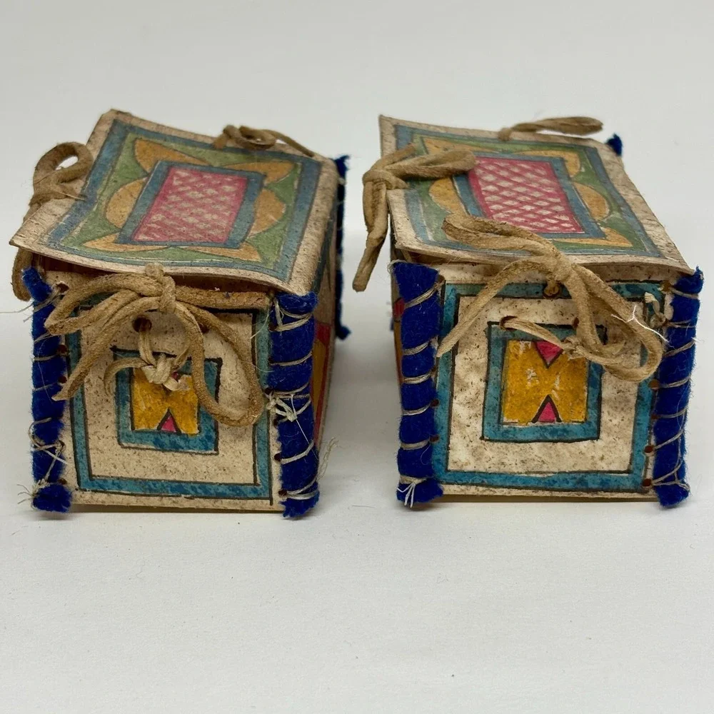 Mid 1900s‎ (2) HandPainted Toy Doll Parfleche Trunks Trinket Boxes Sioux Indian
